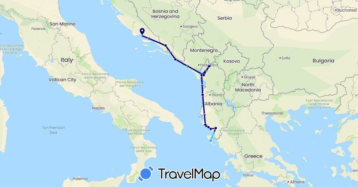 TravelMap itinerary: driving, boat in Albania, Bosnia and Herzegovina, United Kingdom, Croatia (Europe)